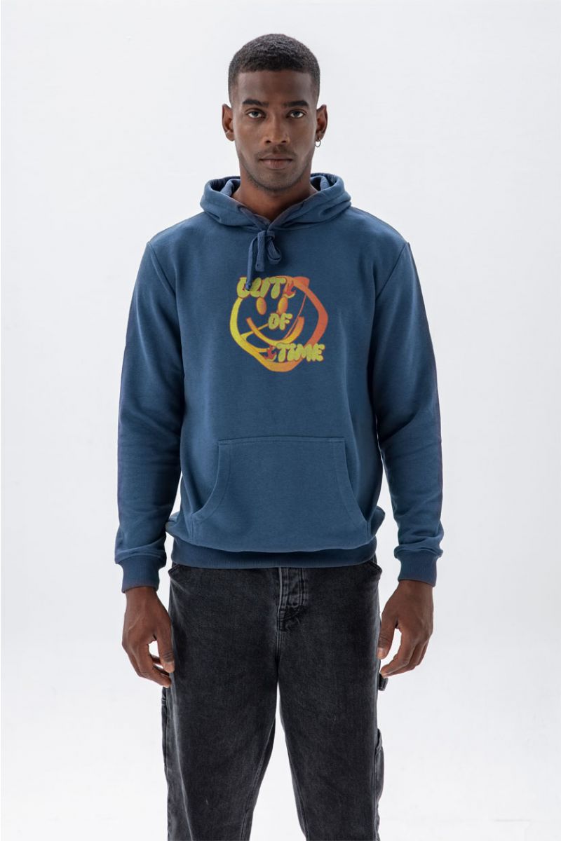 Navy Premium Cotton Out of Time Design Pullover Hoodie