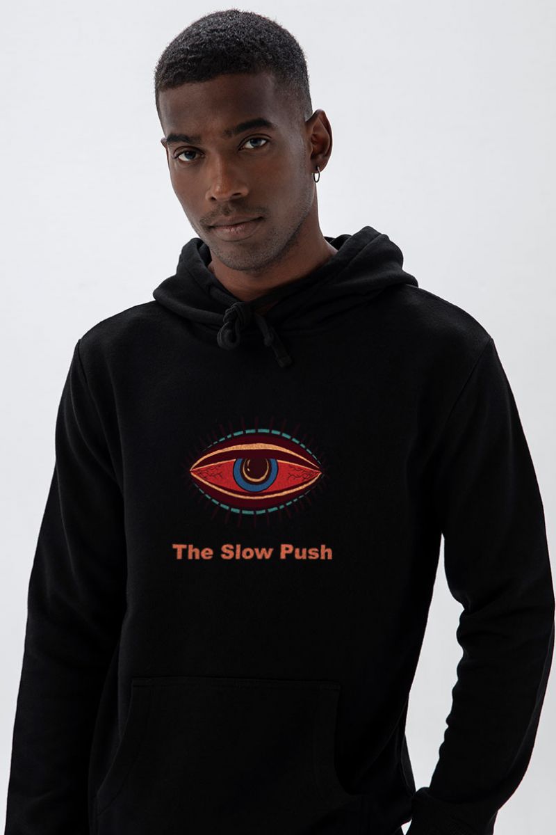 Black Premium Cotton The Slow Rush Design Pullover Hoodie