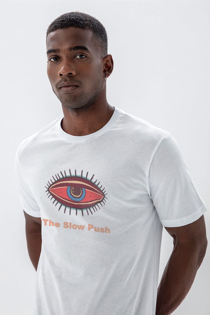 White Soft Fabric The Slow Rush Design Short Sleeve Tee