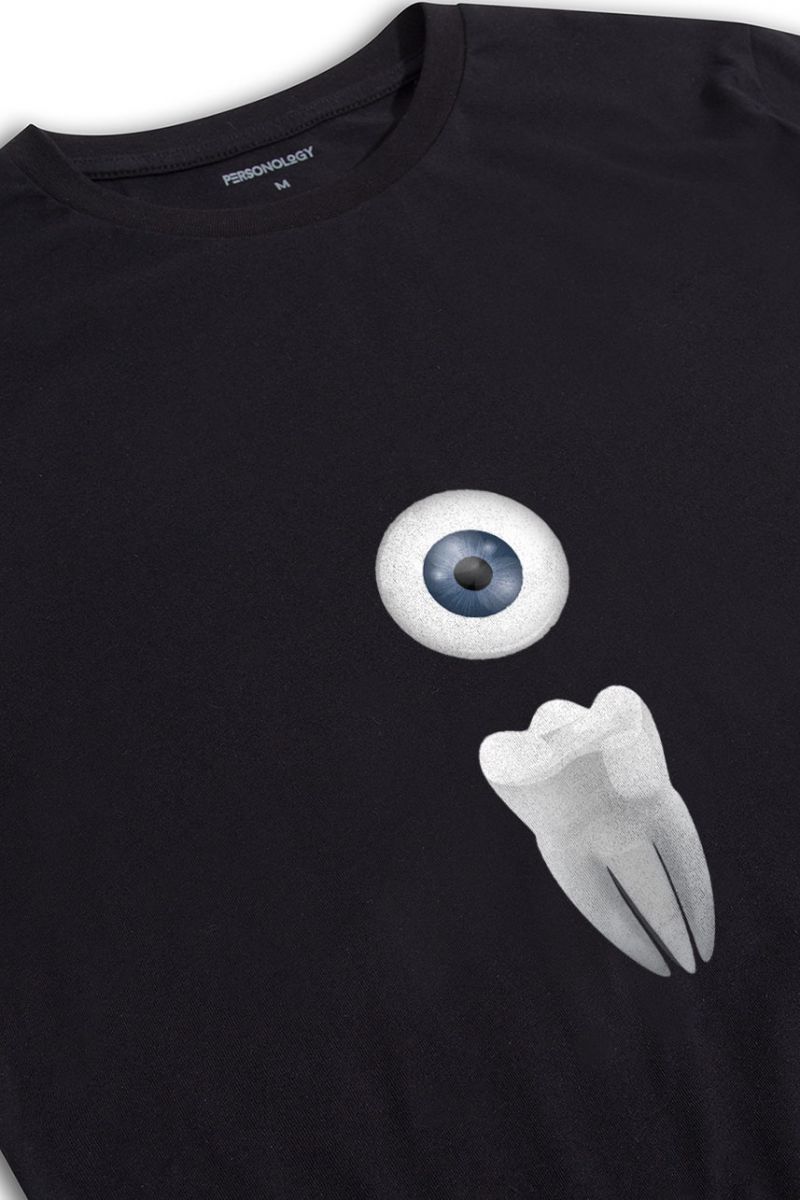 Black Soft Fabric Extraction Design Short Sleeve Tee