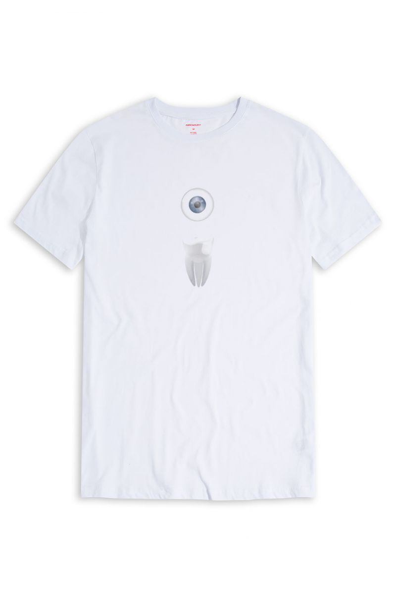White Soft Fabric Extraction Design Short Sleeve Tee