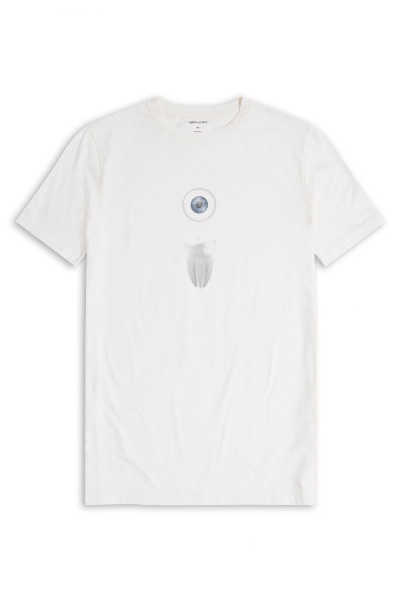 Off White Soft Fabric Extraction Design Short Sleeve Tee