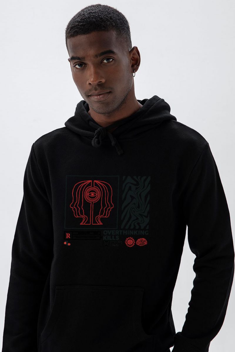 Black Premium Cotton OCD Design Pullover Hoodie