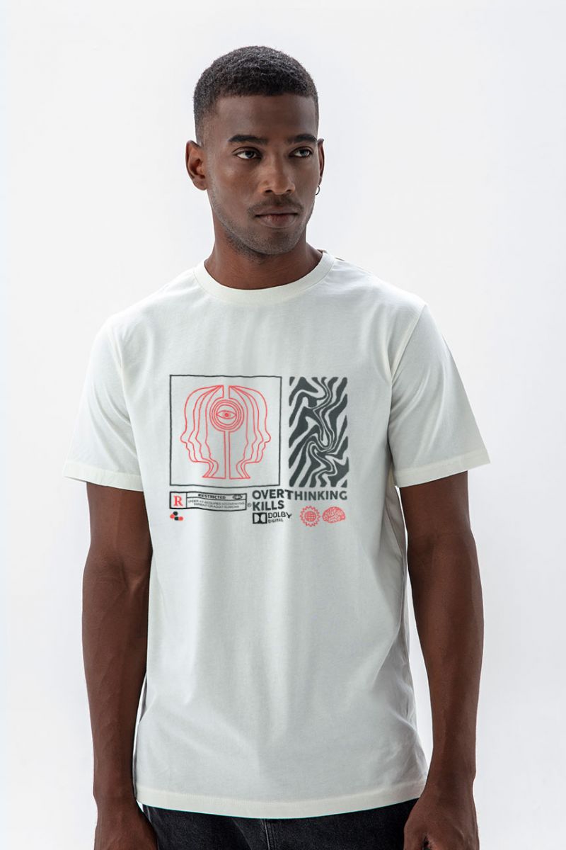 Off White Soft Fabric OCD Design Short Sleeve Tee