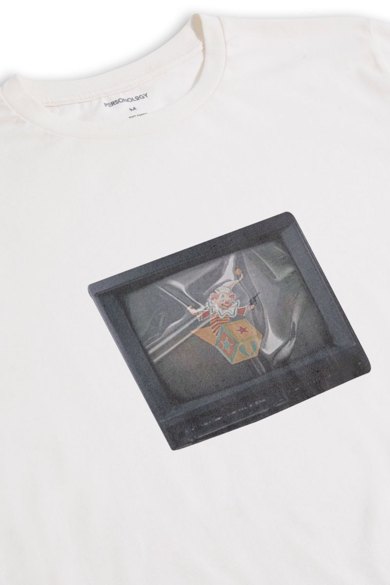 Off White Soft Fabric Circus Design Short Sleeve Tee