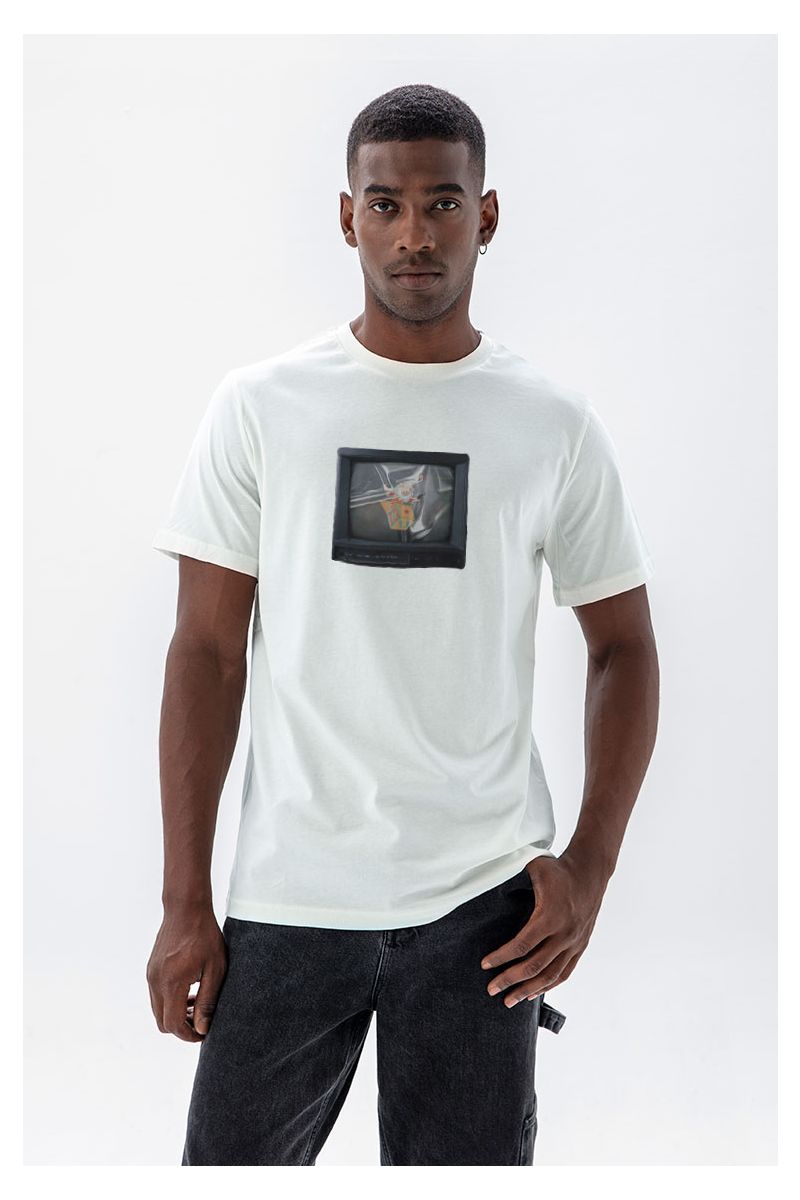 Off White Soft Fabric Circus Design Short Sleeve Tee