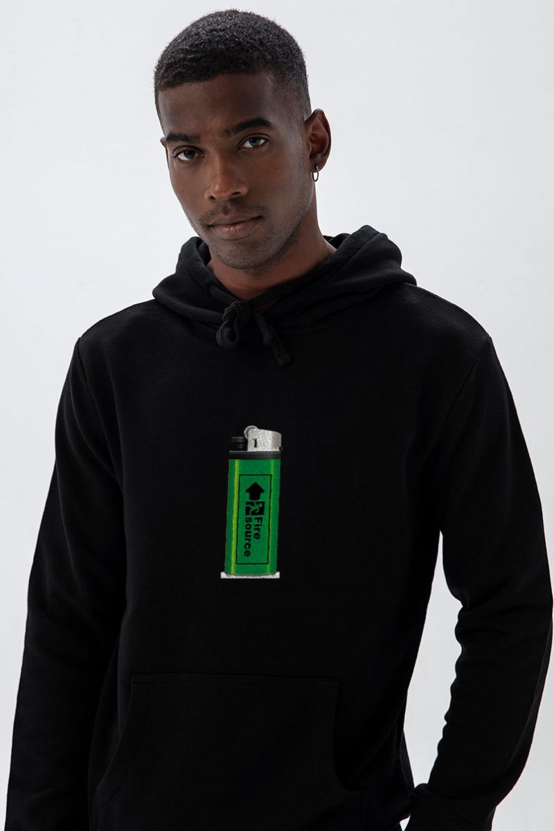 Black Premium Cotton Design Pullover Hoodie