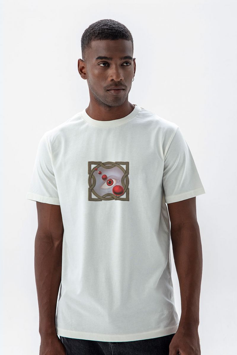 Off White Soft Fabric Design Short Sleeve Tee