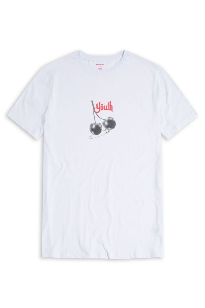 White Soft Fabric Black Cherry Design Short Sleeve Tee