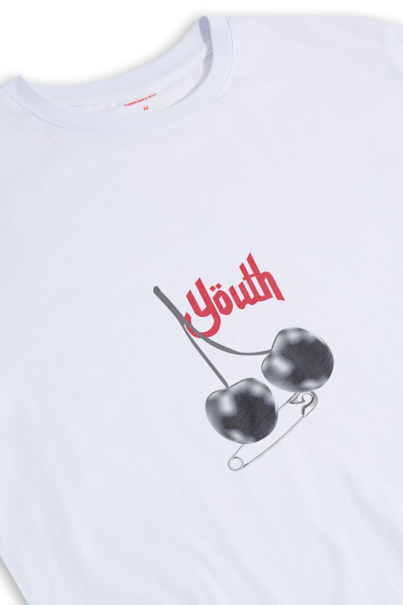 White Soft Fabric Black Cherry Design Short Sleeve Tee