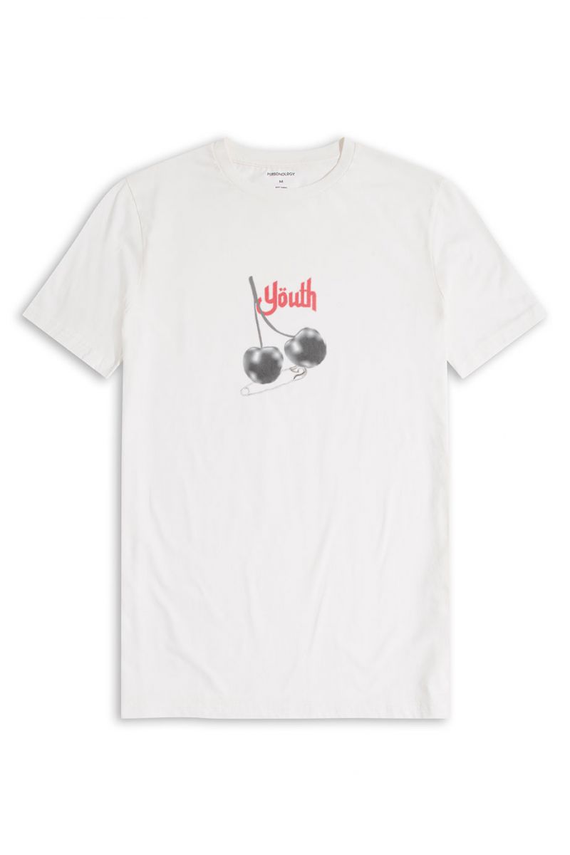Off White Soft Fabric Black Cherry Design Short Sleeve Tee