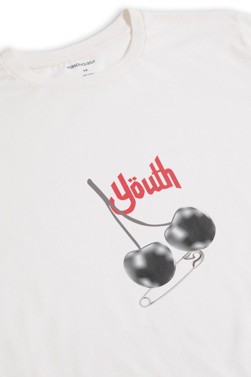 Off White Soft Fabric Black Cherry Design Short Sleeve Tee
