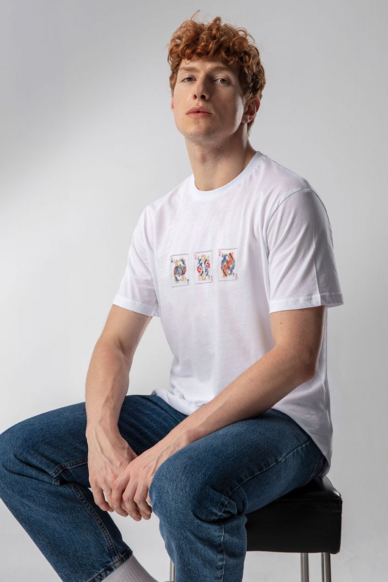 White Soft Fabric Love of Cards Design Short Sleeve Tee