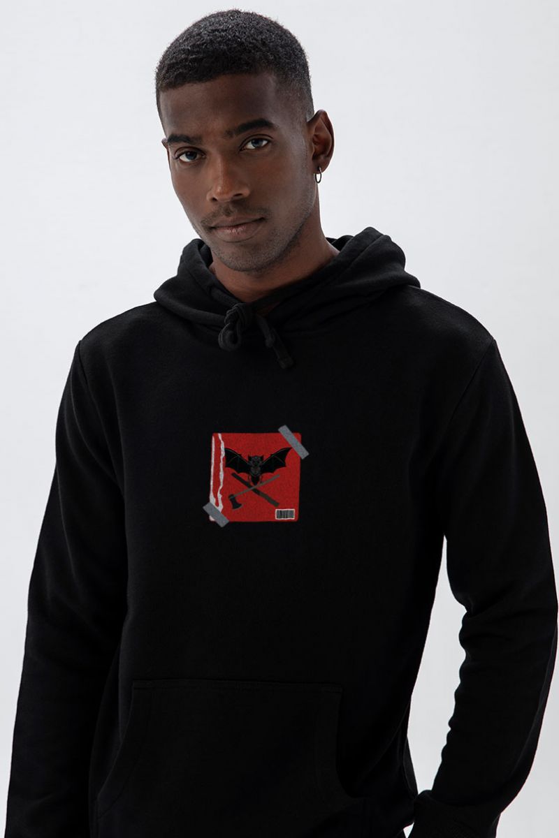 Black Premium Cotton Bat Design Pullover Hoodie