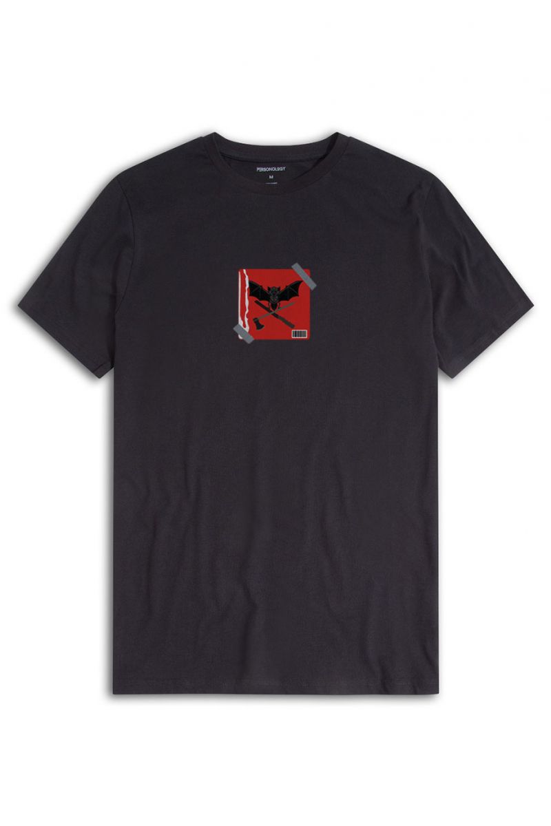 Black Soft Fabric Bat Design Short Sleeve Tee