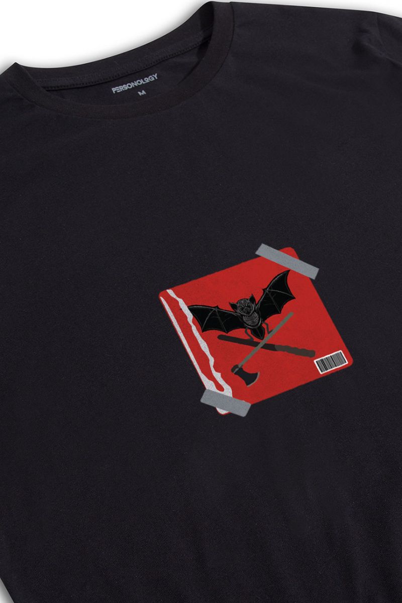 Black Soft Fabric Bat Design Short Sleeve Tee