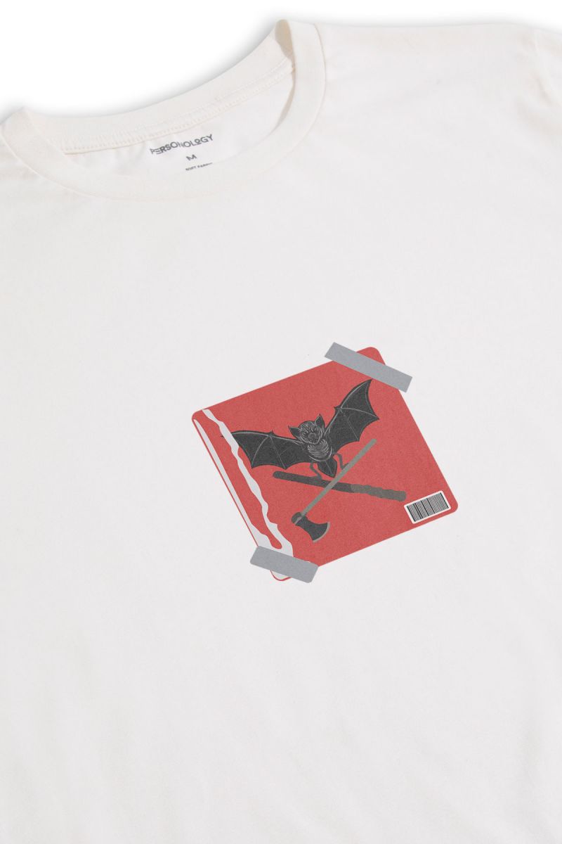 Off White Soft Fabric Bat Design Short Sleeve Tee