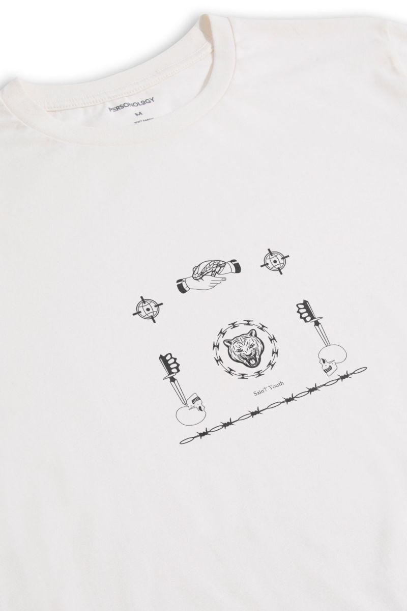 Off White Soft Fabric Violent Design Short Sleeve Tee