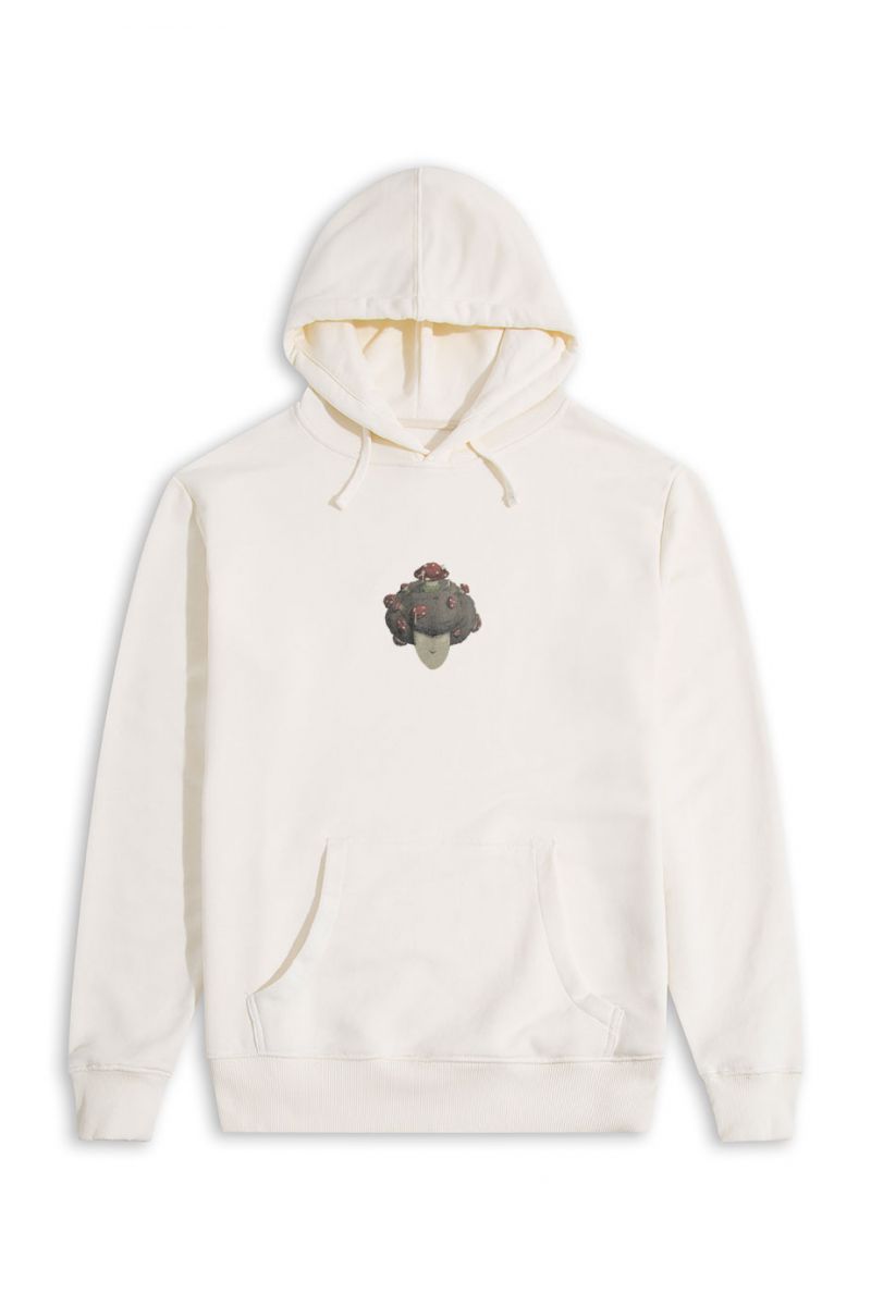 Ecru Premium Cotton Soil Mushroom Design Pullover Hoodie