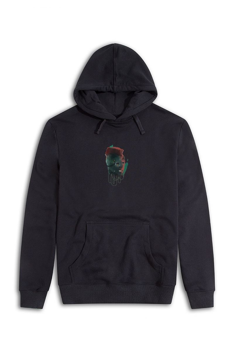 Black Premium Cotton Punk Design Design Pullover Hoodie