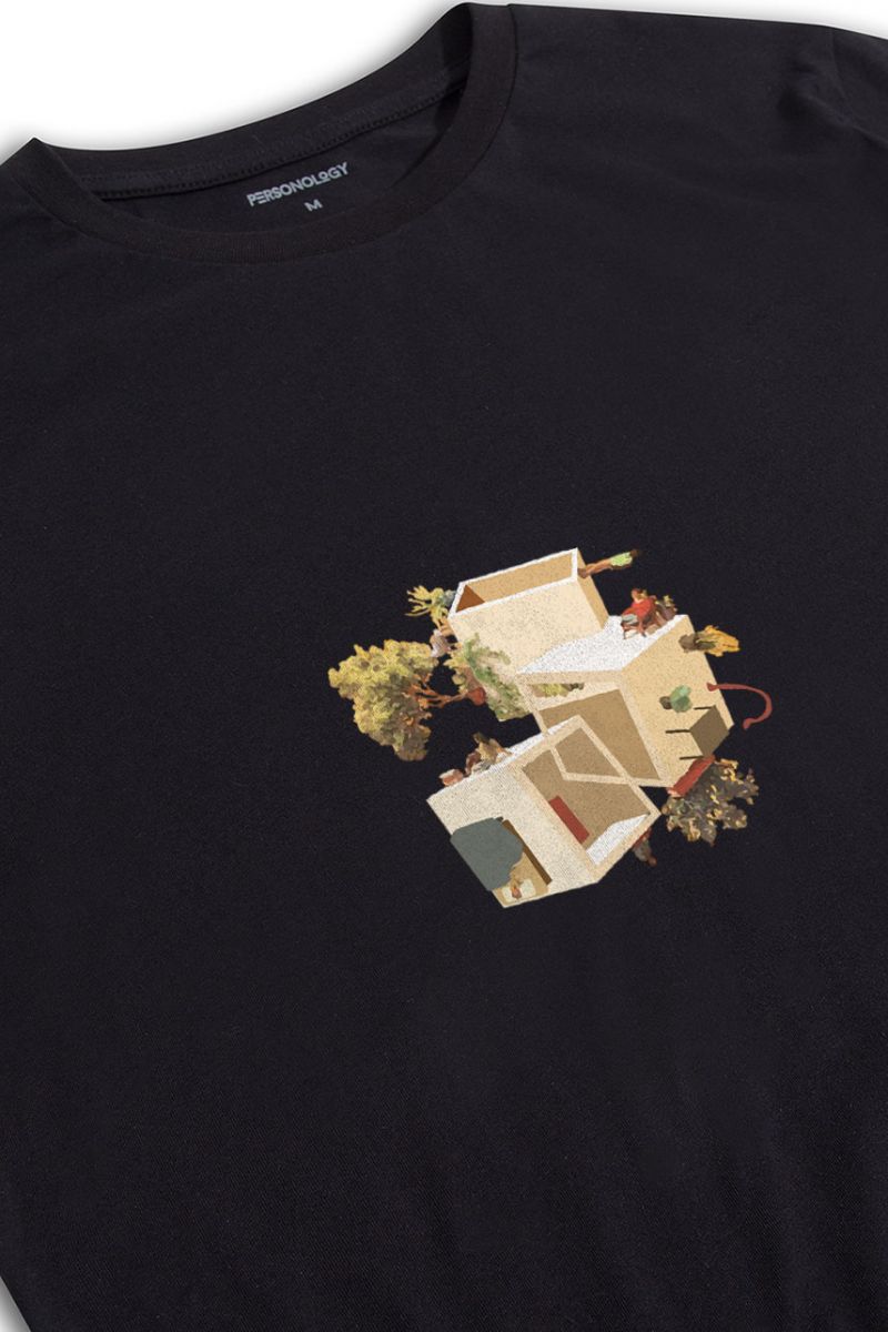 Black Soft Fabric Neighbours Design Short Sleeve Tee