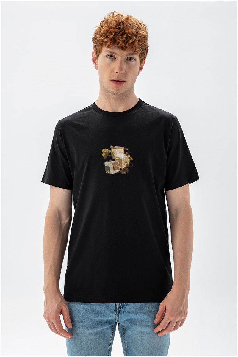 Black Soft Fabric Neighbours Design Short Sleeve Tee