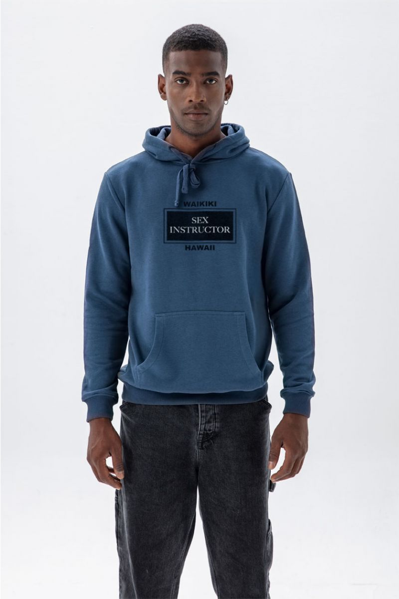 Navy Premium Cotton Design Pullover Hoodie