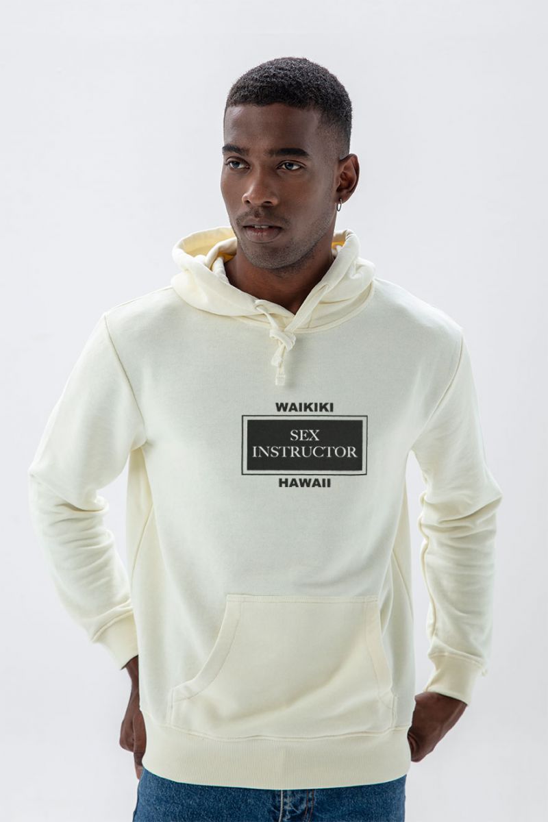 Ecru Premium Cotton Design Pullover Hoodie