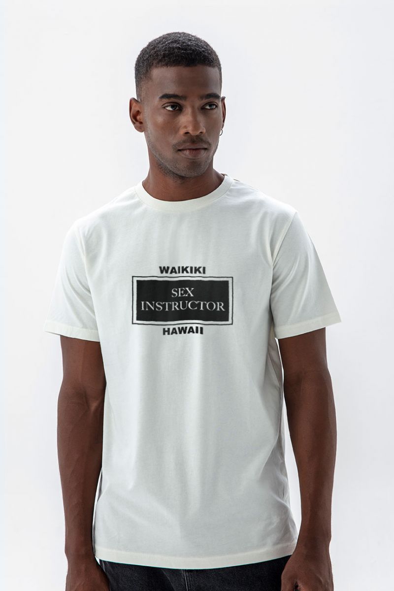 Off White Soft Fabric Design Short Sleeve Tee
