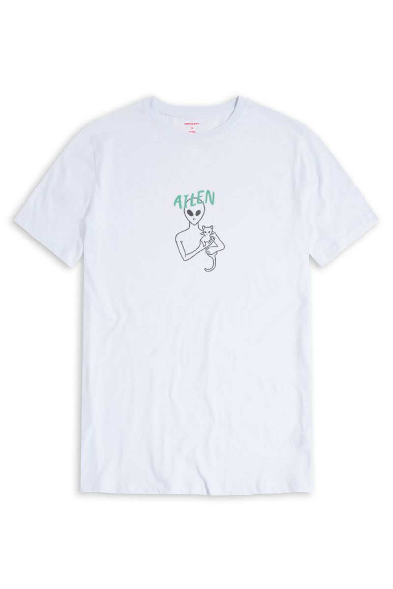 White Soft Fabric Cat Design Short Sleeve Tee