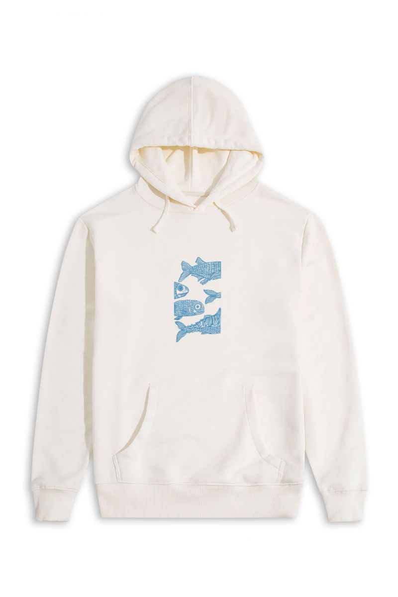 Ecru Premium Cotton Freedom in Ocean Design Pullover Hoodie