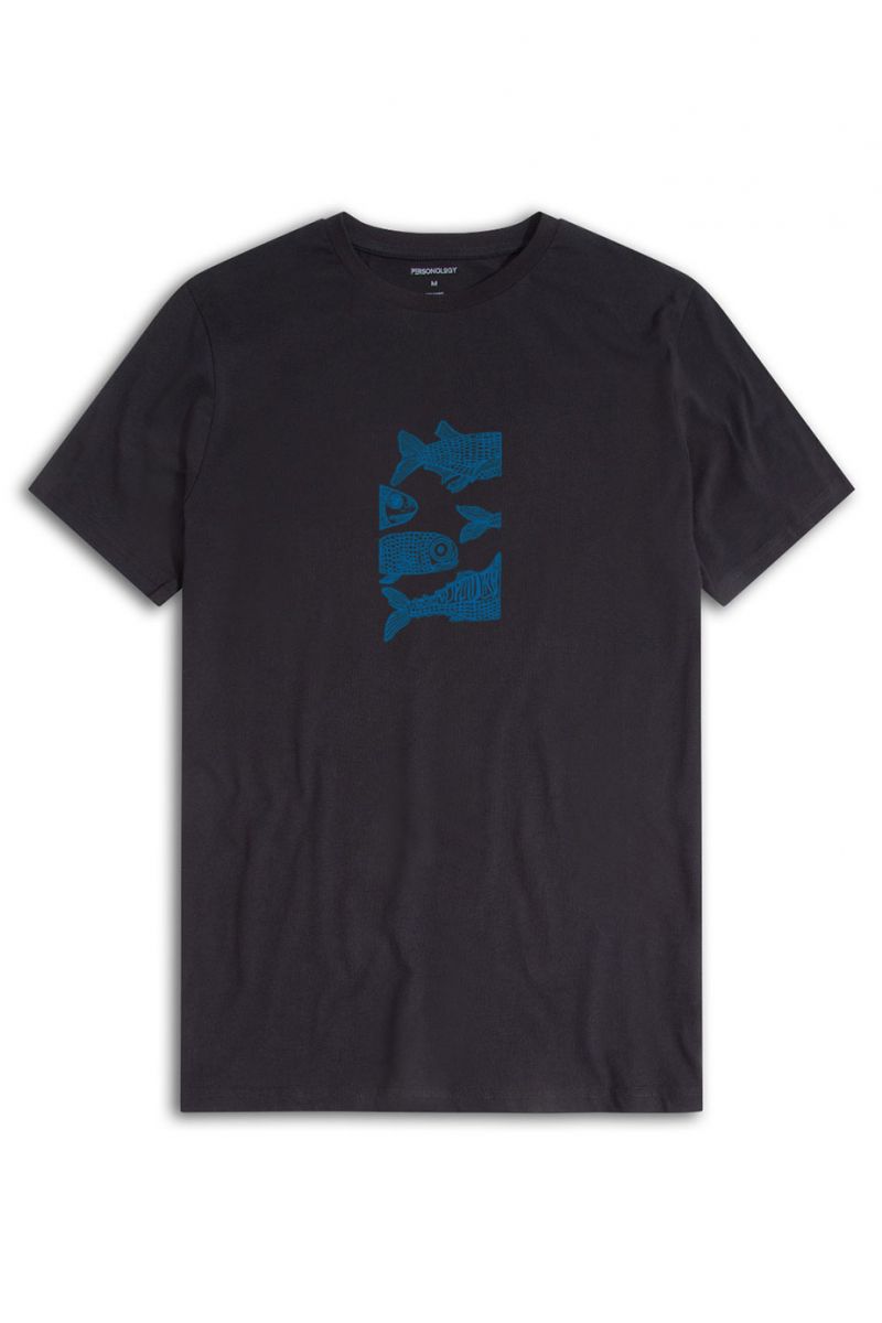 Black Soft Fabric Freedom in Ocean Design Short Sleeve Tee