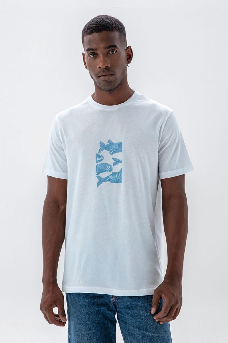 White Soft Fabric Freedom in Ocean Design Short Sleeve Tee