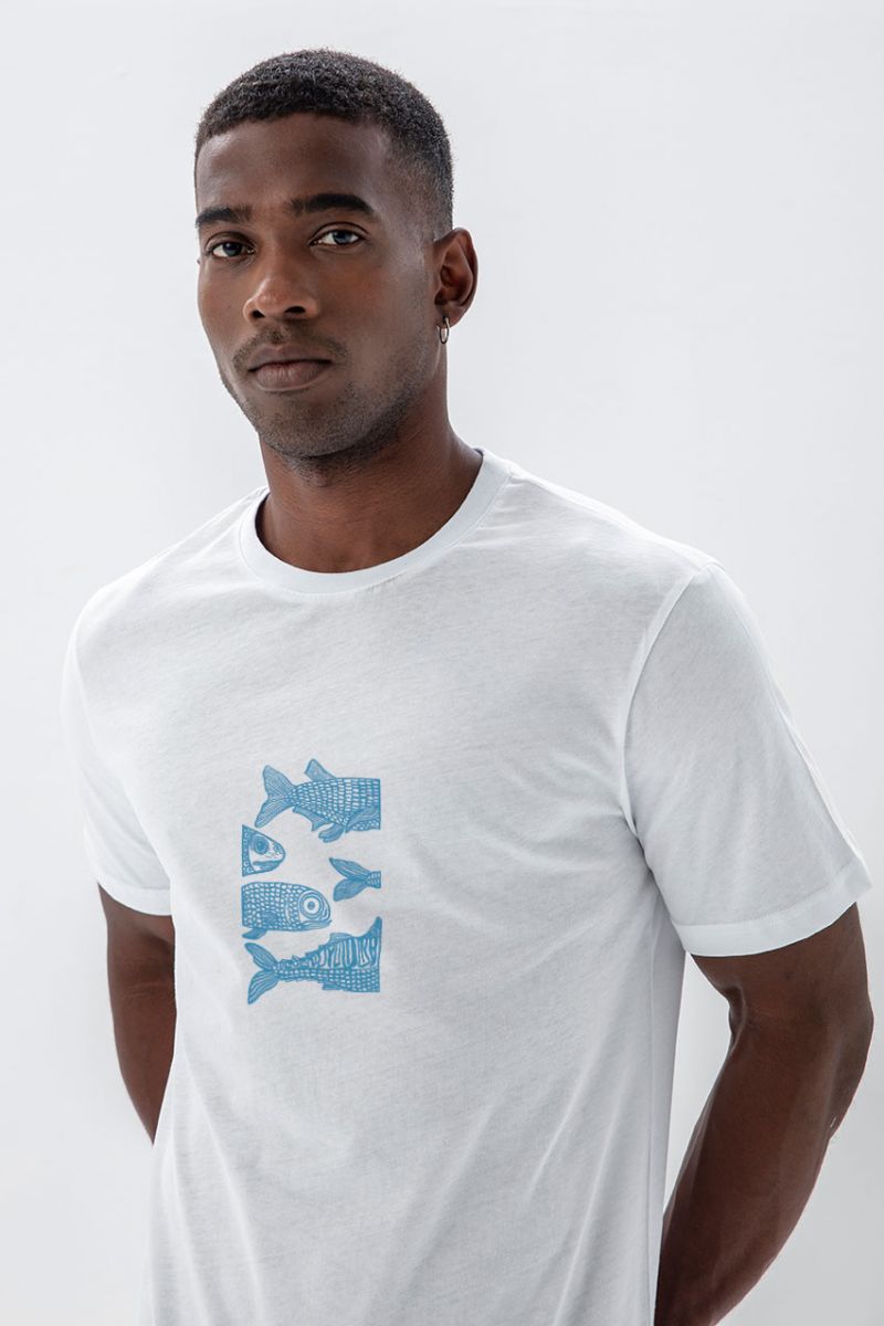 White Soft Fabric Freedom in Ocean Design Short Sleeve Tee
