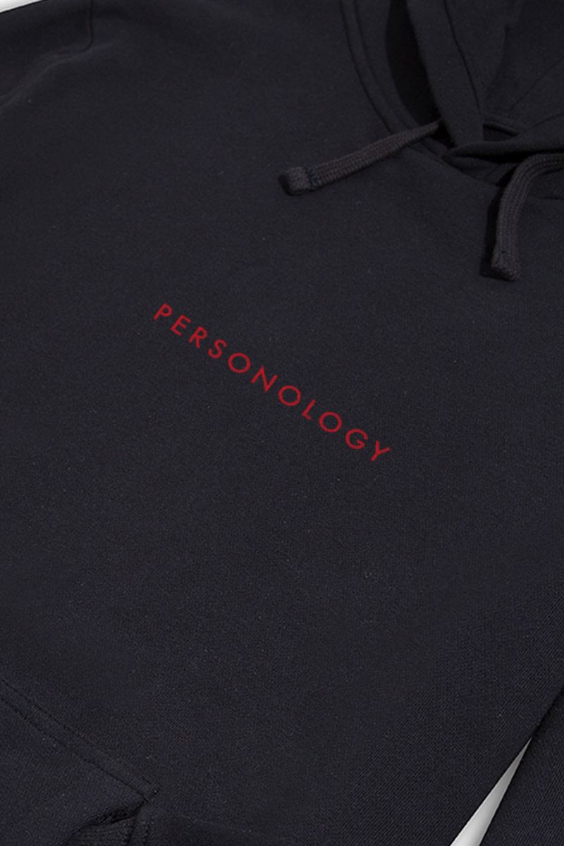 Black Premium Cotton Square Personology Design Pullover Hoodie