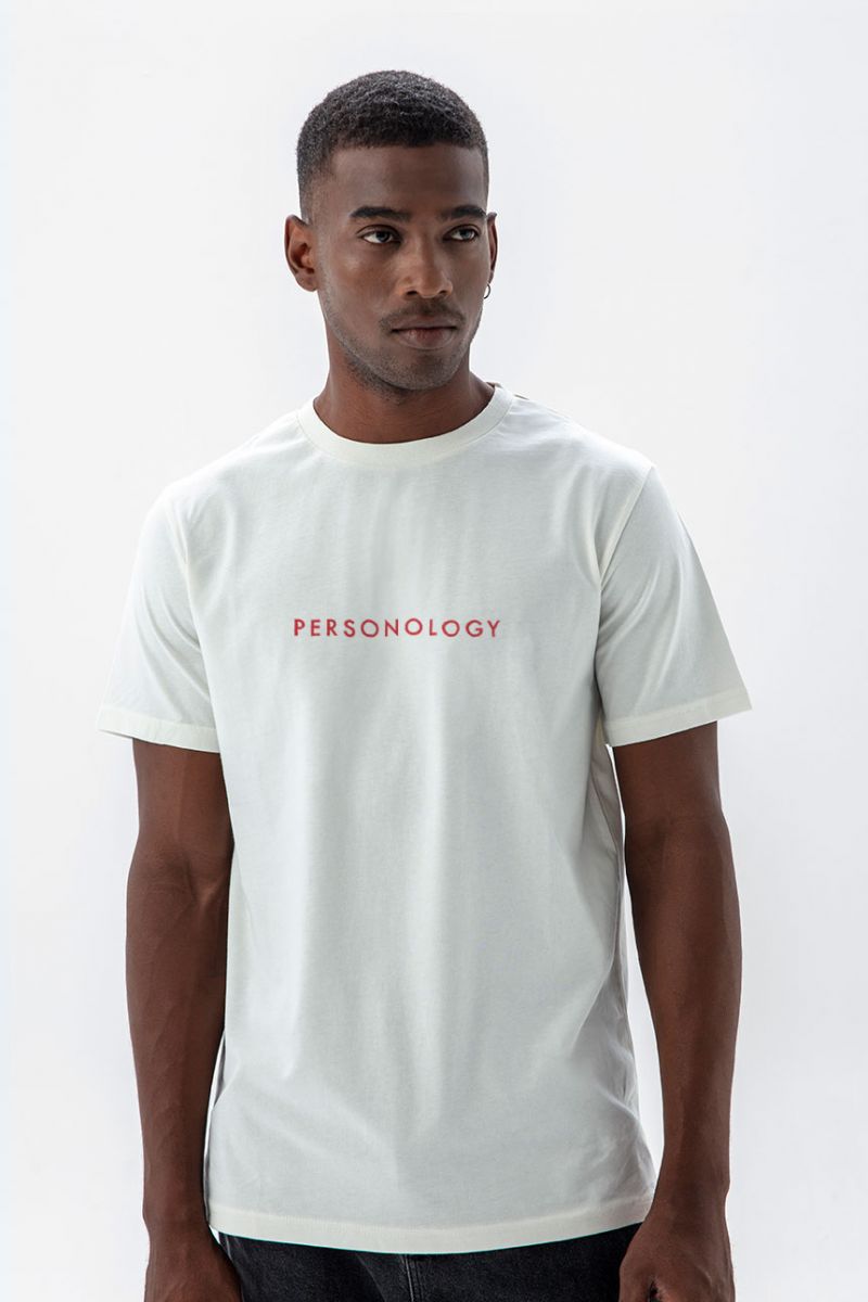 Off White Soft Fabric Square Personology Design Short Sleeve Tee