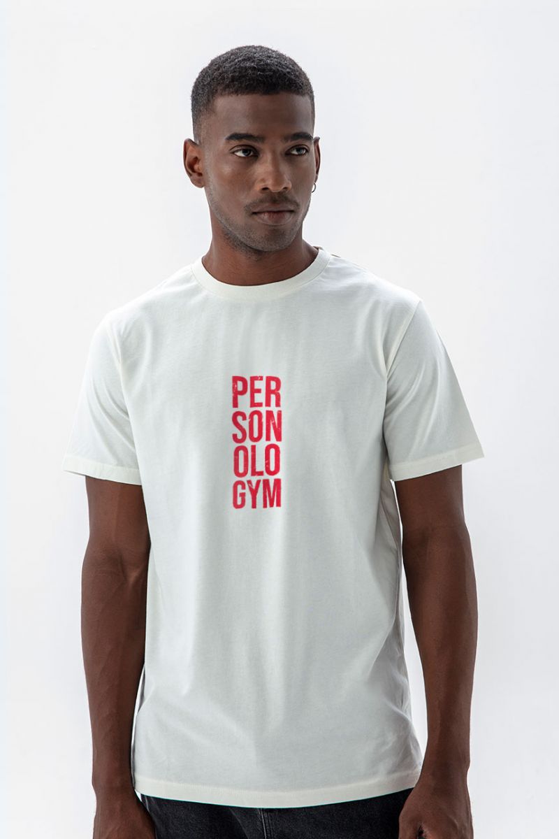 Off White Soft Fabric Personologym Design Short Sleeve Tee