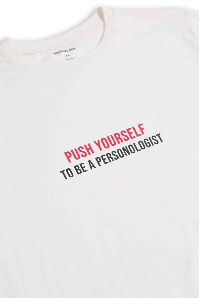 Off White Soft Fabric Push Yourself Design Short Sleeve Tee