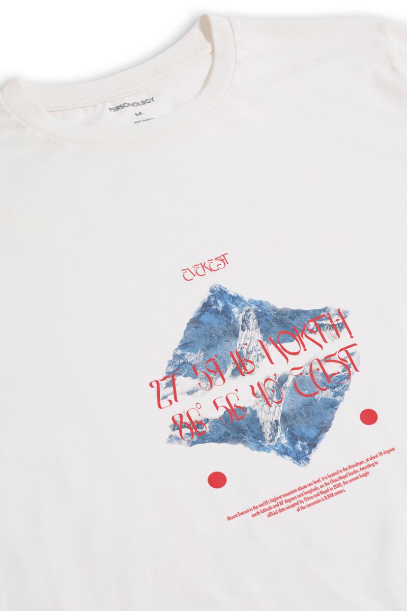 Off White Soft Fabric Everest Design Short Sleeve Tee