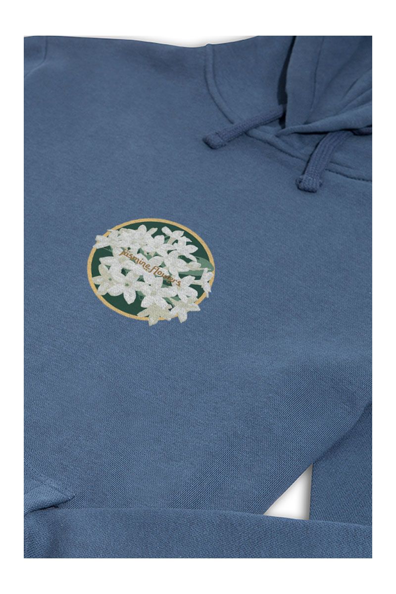 Navy Premium Cotton Jasmine Flowers Design Pullover Hoodie