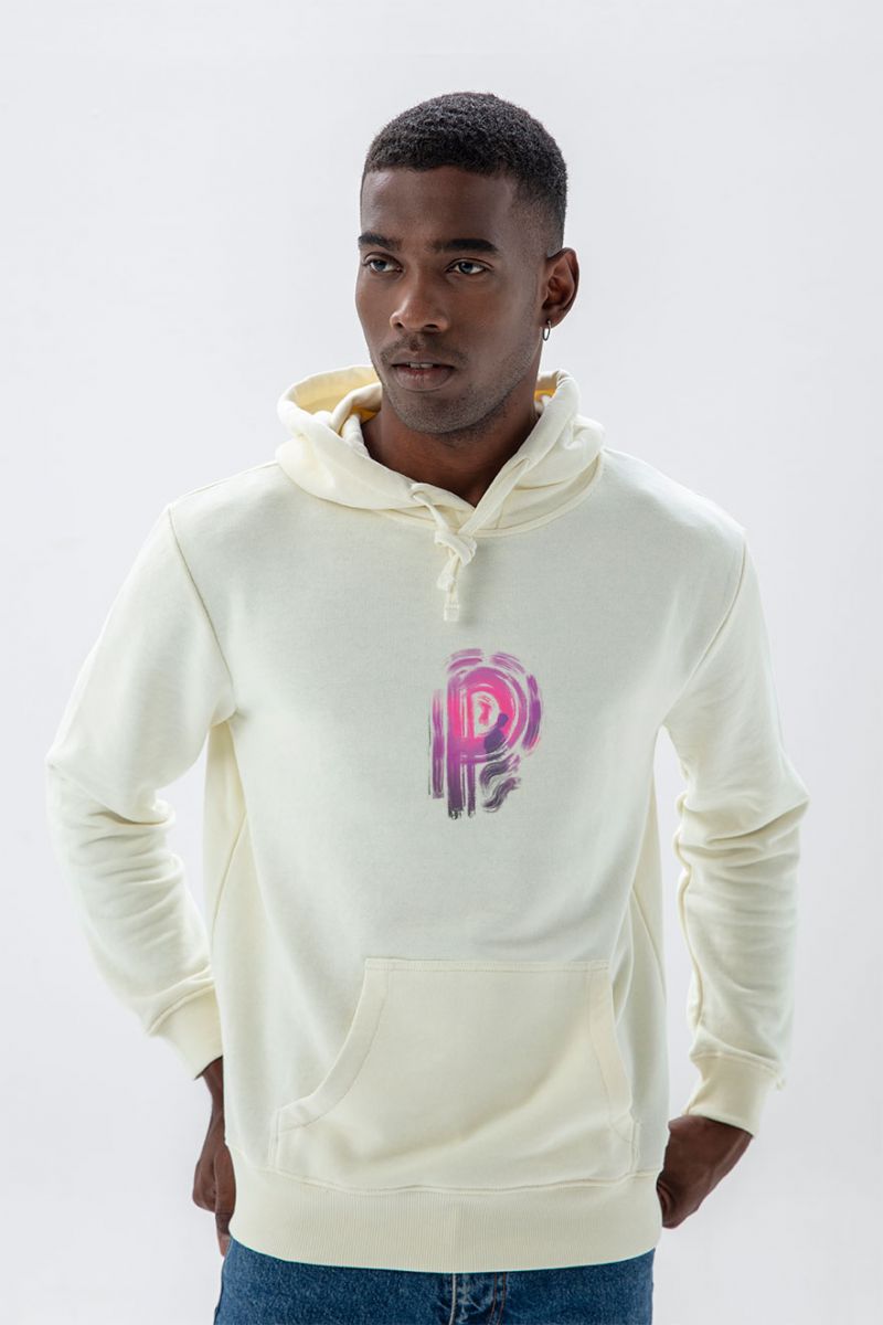 Ecru Premium Cotton Lost Design Pullover Hoodie