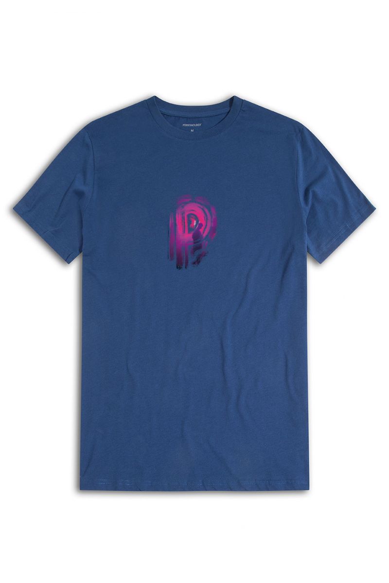 Navy Soft Fabric Lost Design Short Sleeve Tee