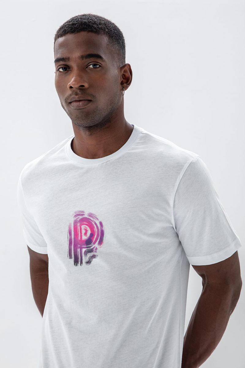 White Soft Fabric Lost Design Short Sleeve Tee