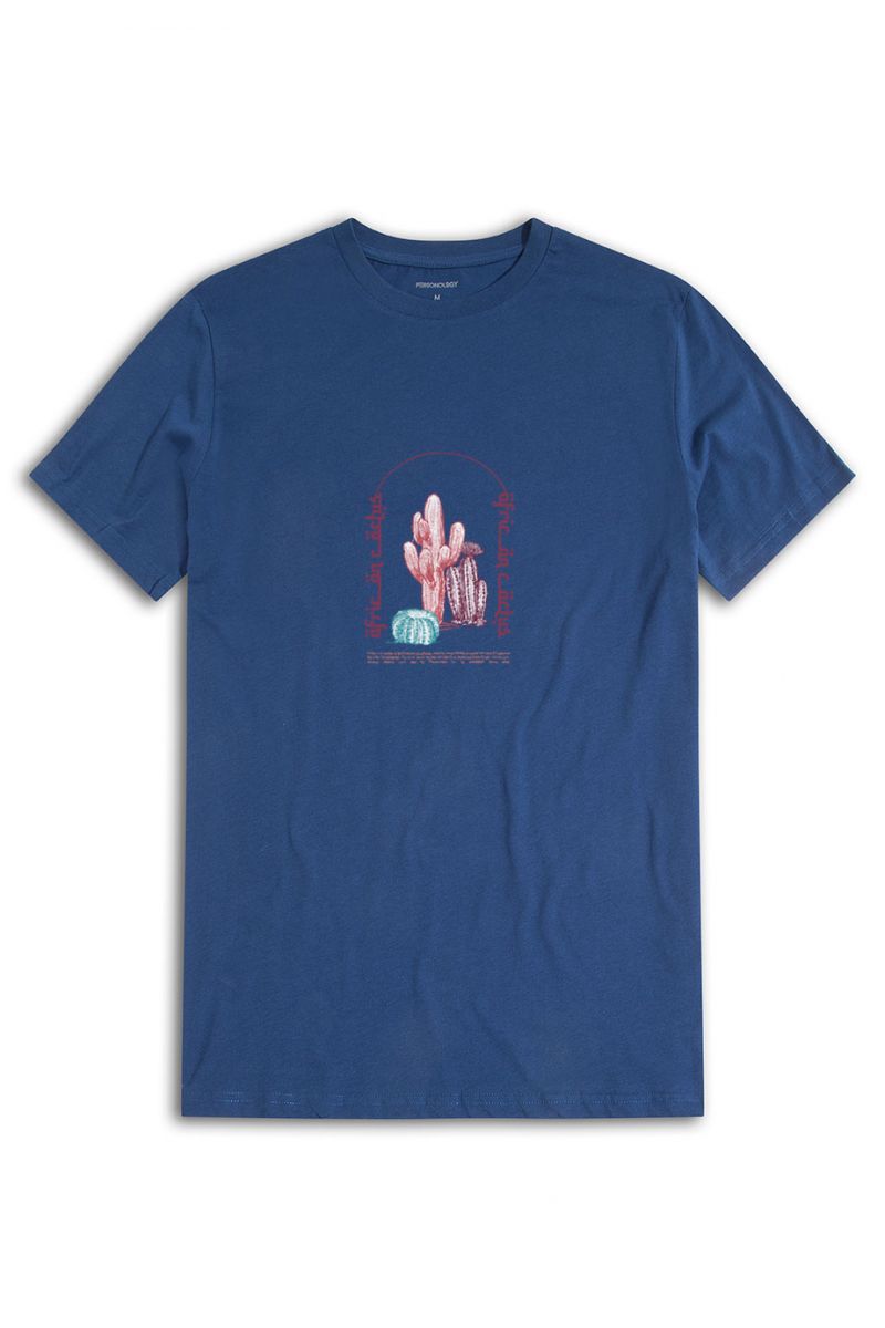 Navy Soft Fabric African Cactus Design Short Sleeve Tee