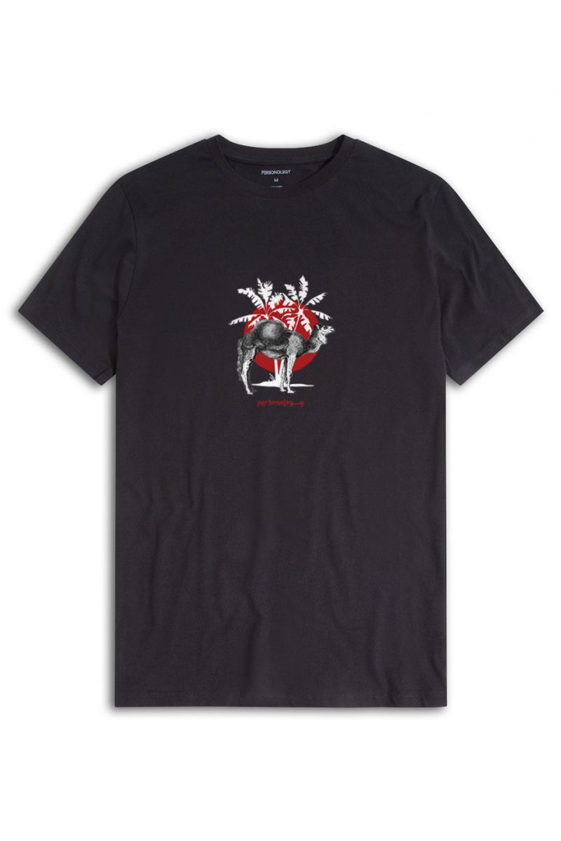 Black Soft Fabric Camel Design Short Sleeve Tee