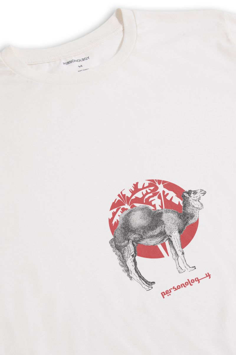 Off White Soft Fabric Camel Design Short Sleeve Tee